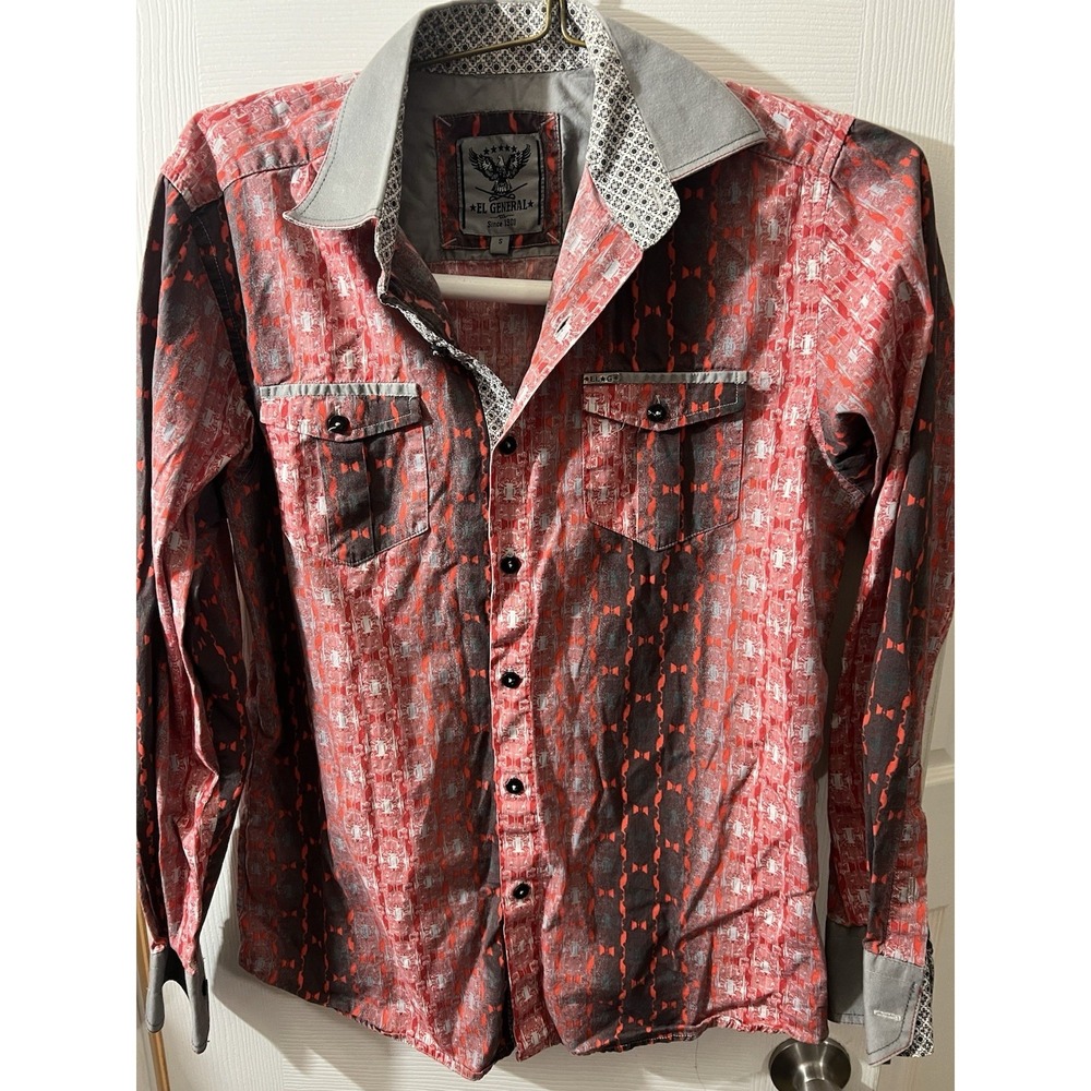 El General 1901 Mens Western Shirt Double Button Front Gray / Red Size Small‎